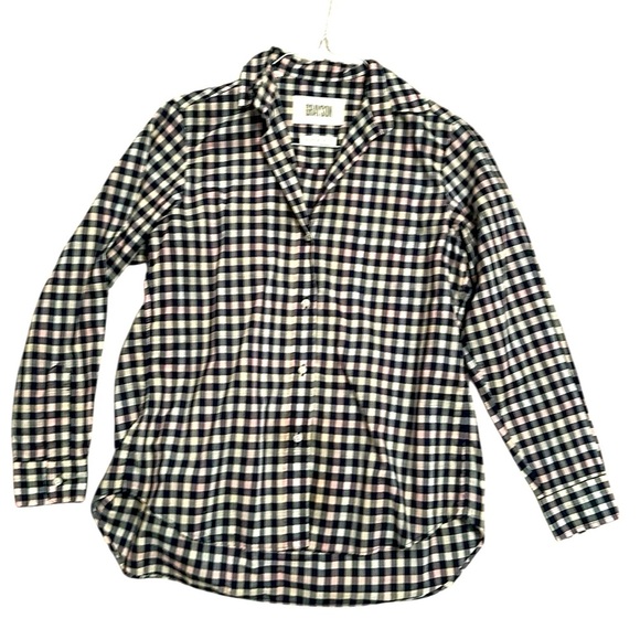 Grayson brand Navy blue and White with pink buffalo check Plaid Button-Up Shirt - Picture 1 of 6